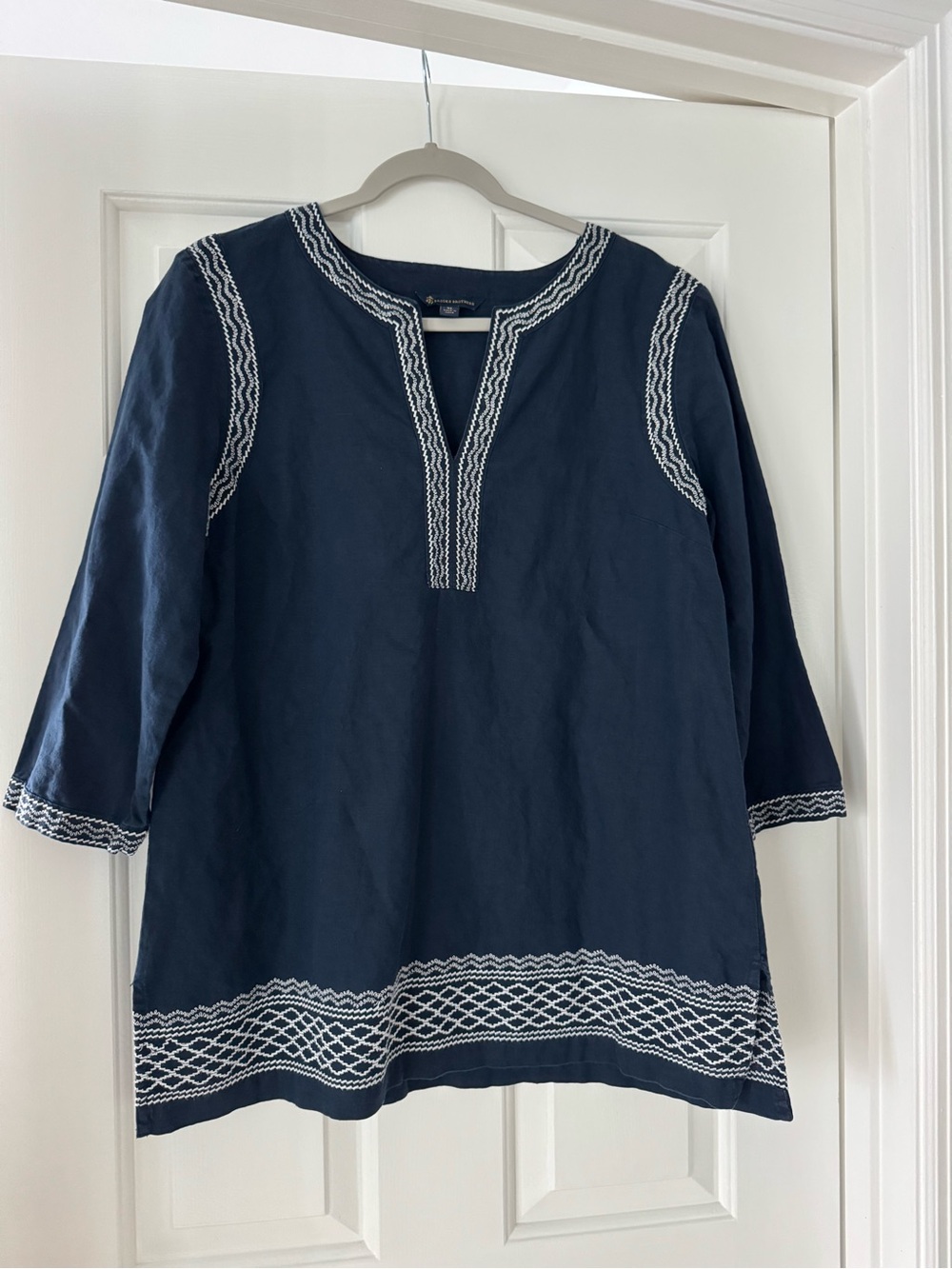 Brooks Brothers Navy Tunic Shirt with White Embroidery